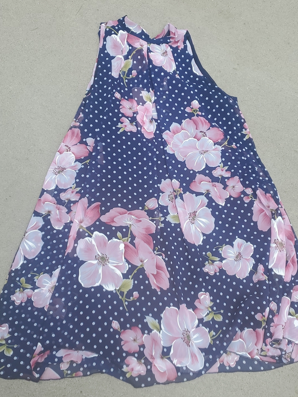 Robbie Bee Navy Floral Halter Dress with Pink Blooms Size 14 Womens Super Cute